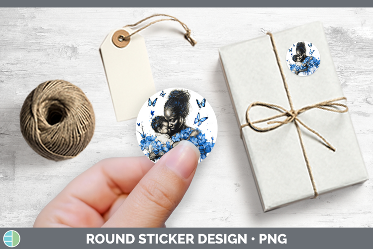 Blue Drips Child Mother Stickers | Round Labels Designs