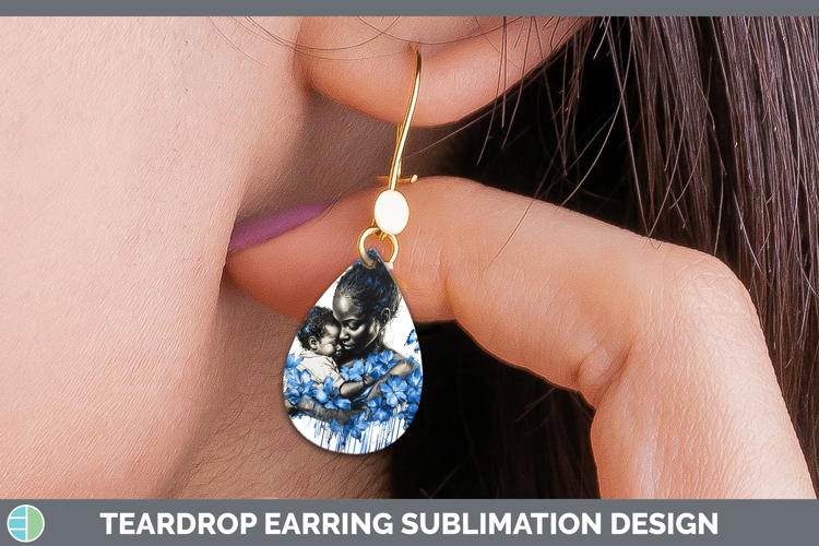 Blue Drips Child Mother Teardrop Earrings Sublimation Earrin