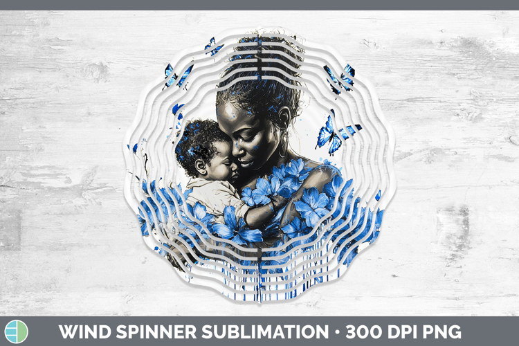 Blue Drips Child Mother Wind Spinner Sublimation Spinner Des