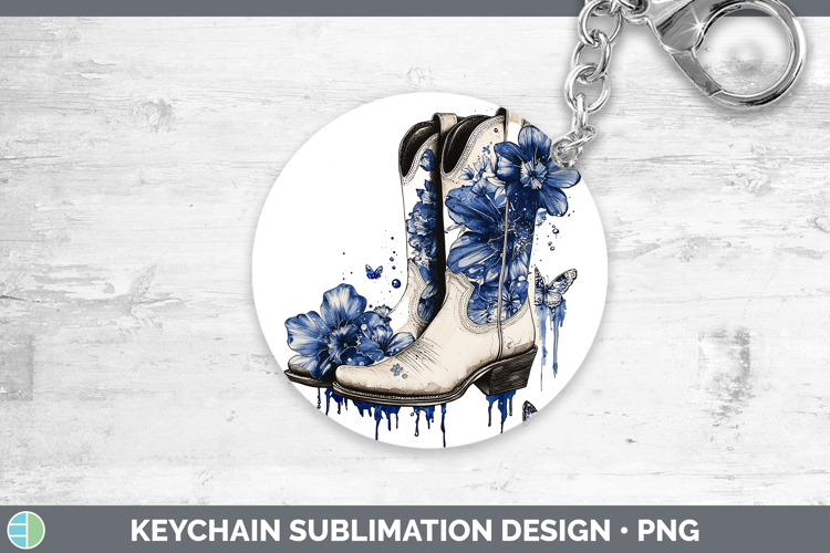 Blue Drips Cowboy Boots Keychain Sublimation Keyring Designs