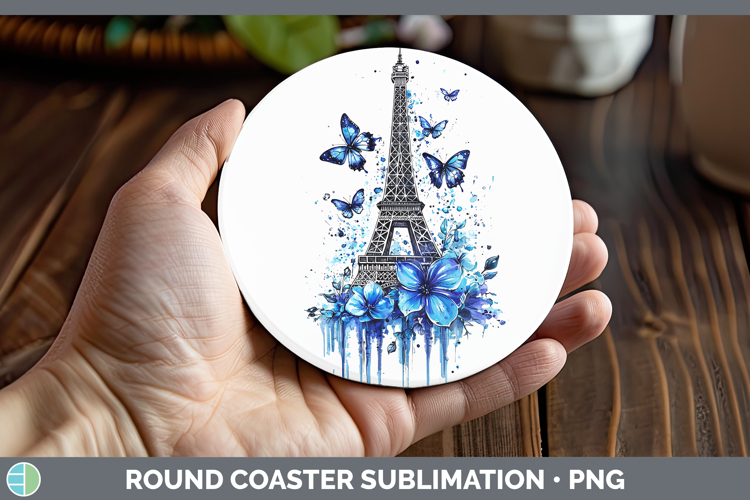 Blue Drips Eiffel Tower Round Coaster Sublimation Coaster De