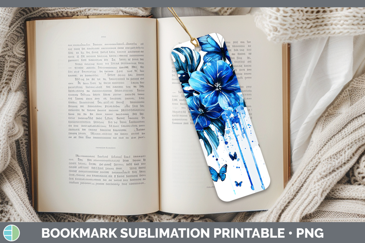 Blue Drips Monstera Bookmark Sublimation Printable Designs