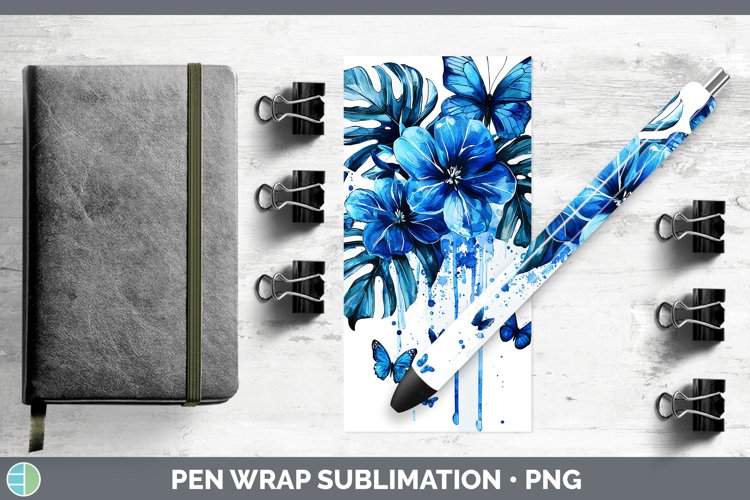 Blue Drips Monstera Pen Wrap Sublimation Pen Designs