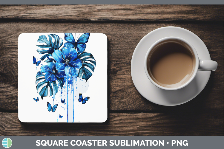 Blue Drips Monstera Square Coaster Sublimation Coaster Desig