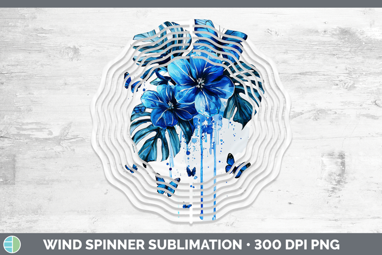 Blue Drips Monstera Wind Spinner Sublimation Spinner Designs