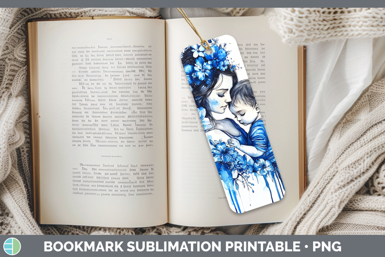 Blue Drips Mother Child Bookmark Sublimation Printable Desig