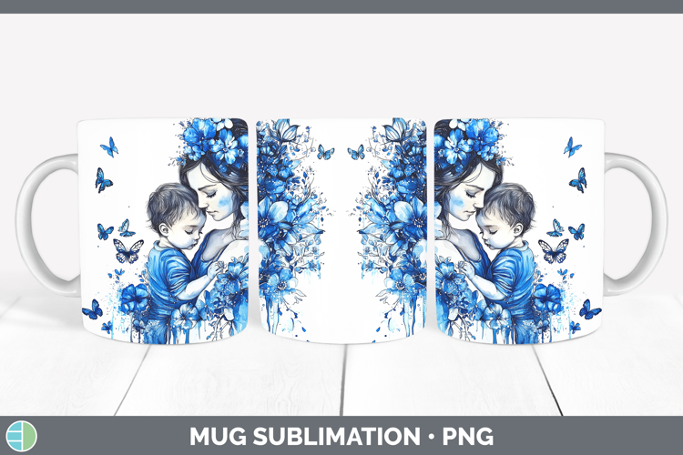 Blue Drips Mother Child Mug Wrap Sublimation Coffee Cup Desi
