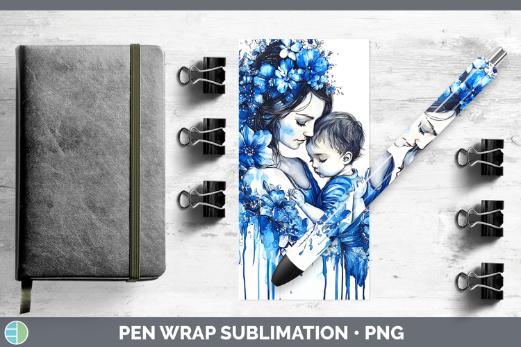 Blue Drips Mother Child Pen Wrap Sublimation Pen Designs