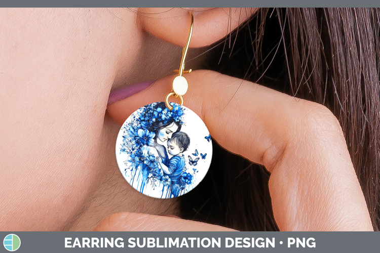 Blue Drips Mother Child Round Earrings Sublimation Earrings