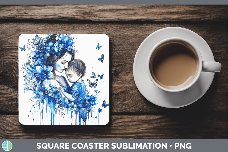 Blue Drips Mother Child Square Coaster Sublimation Coaster D