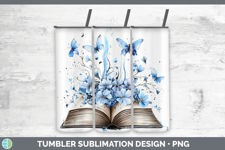 Blue Drips Open Book Tumbler Sublimation 20 oz Skinny Tumble