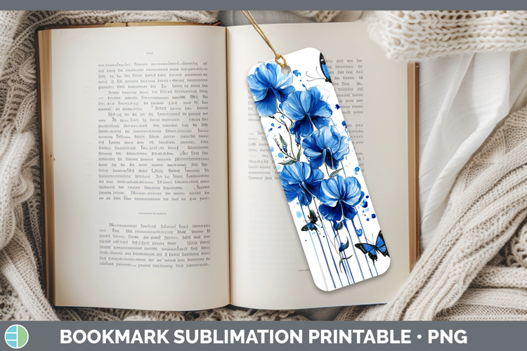 Blue Drips Sweet Pea Bookmark Sublimation Printable Designs