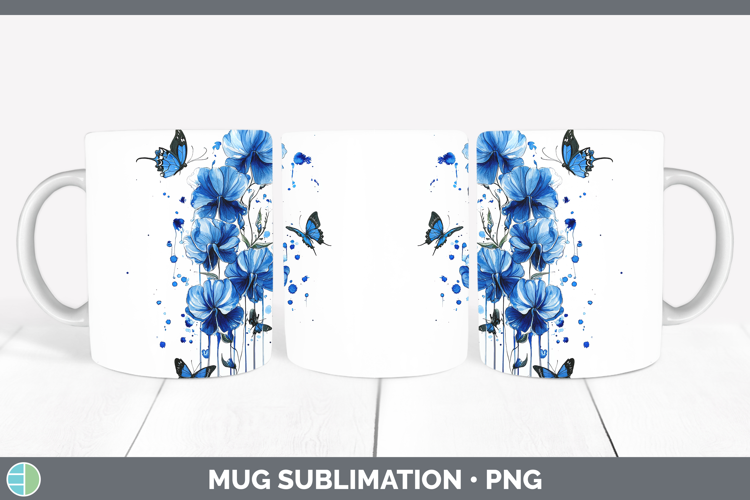 Blue Drips Sweet Pea Mug Wrap Sublimation Coffee Cup Designs