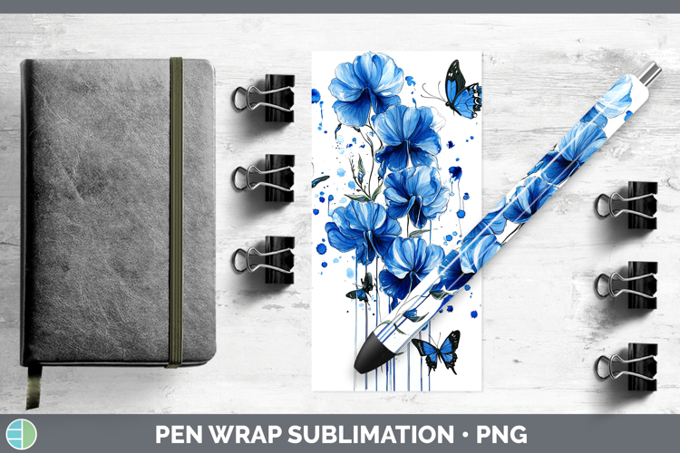 Blue Drips Sweet Pea Pen Wrap Sublimation Pen Designs
