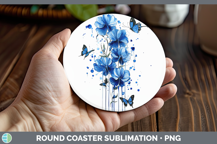Blue Drips Sweet Pea Round Coaster Sublimation Coaster Desig