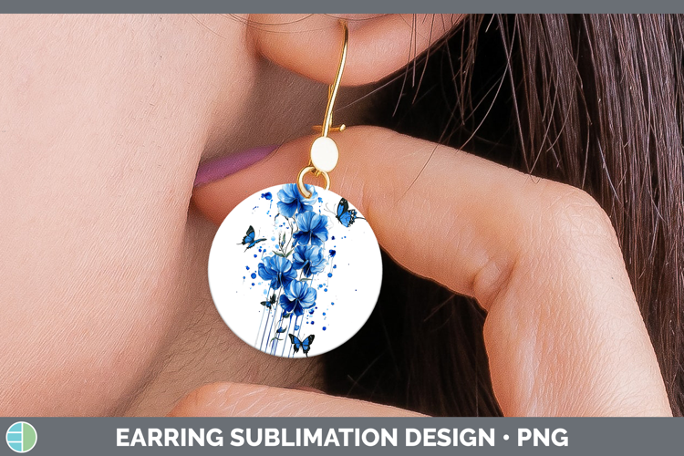 Blue Drips Sweet Pea Round Earrings Sublimation Earrings Des