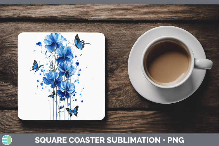 Blue Drips Sweet Pea Square Coaster Sublimation Coaster Desi