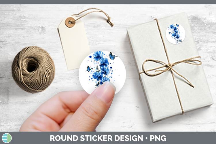 Blue Drips Sweet Pea Stickers | Round Labels Designs