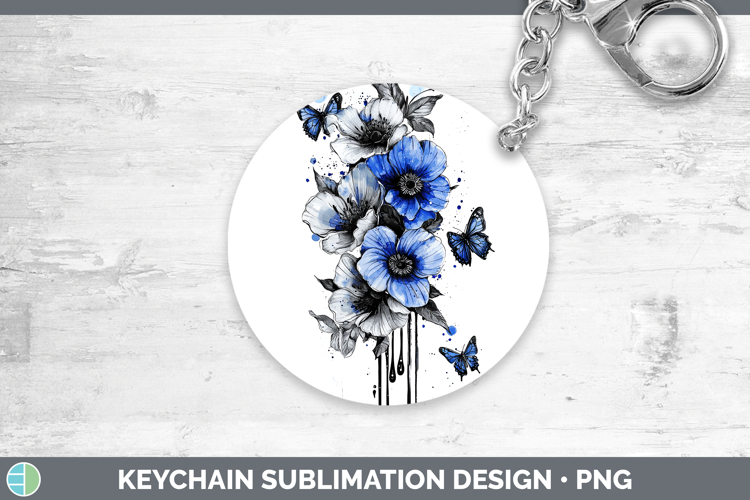 Blue Drips Wild Flowers Keychain Sublimation Keyring Designs