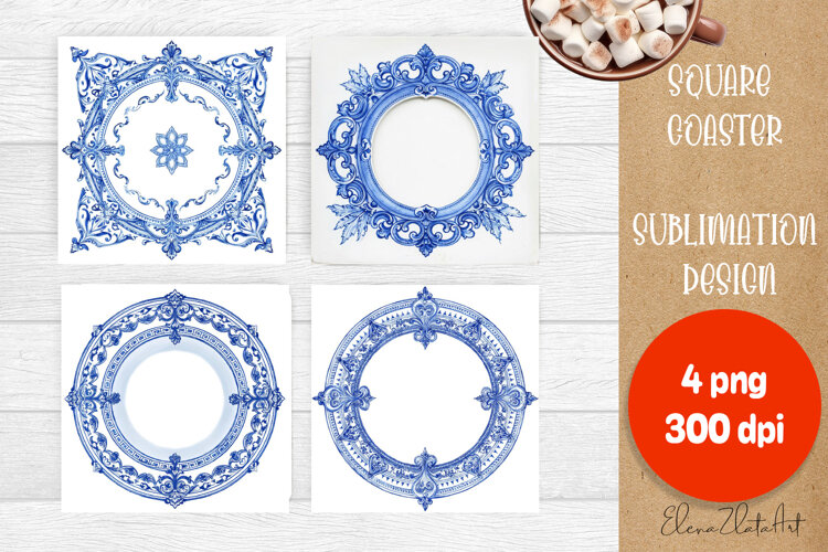 Blue sublimation square coaster Sublimation example image 1