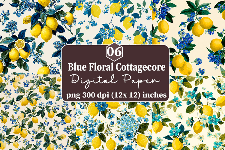Blue Floral Cottage core Digital Paper