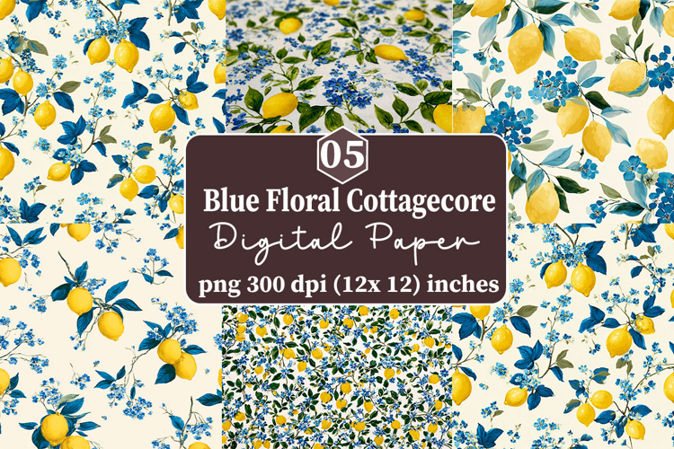 Blue Floral Cottage core Digital Paper