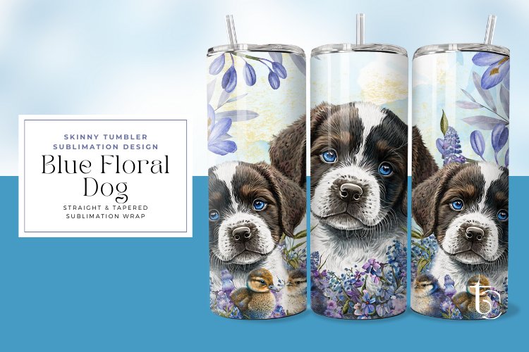 Blue Floral Dog Tumbler Wrap example image 1