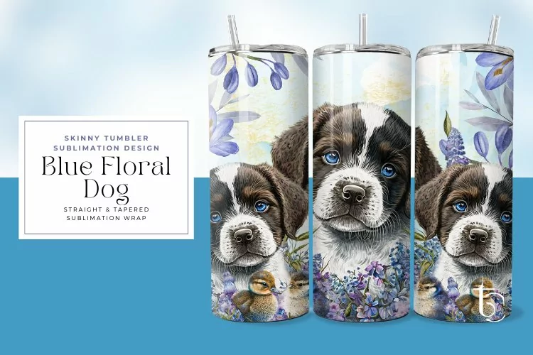 Blue Floral Dog Tumbler Wrap