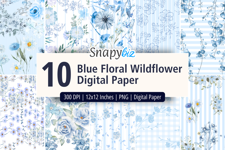 Blue Seamless Wildflower Digital Paper