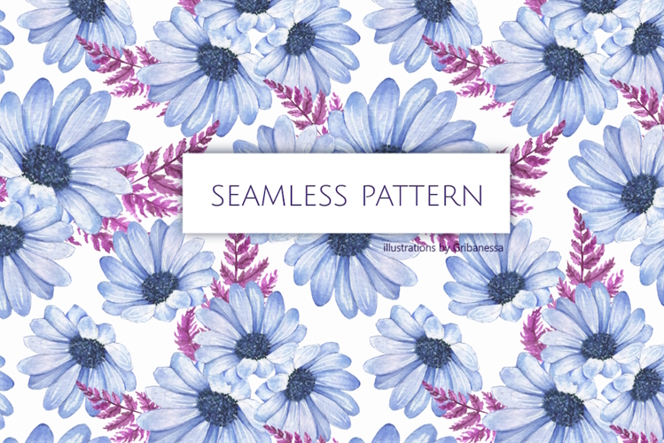 Watercolor Blue Flowers Pattern Design