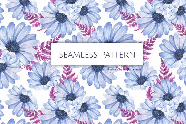 Watercolor Blue Flowers Pattern Design