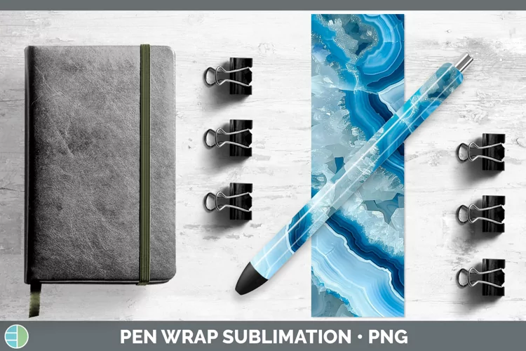 Blue Geode Pen Wrap Sublimation Epoxy Pen Designs