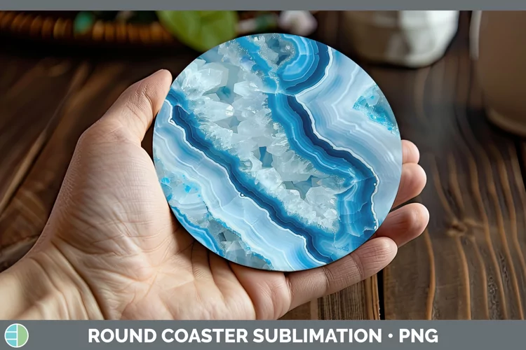 Blue Geode Round Coaster Sublimation Coaster Designs