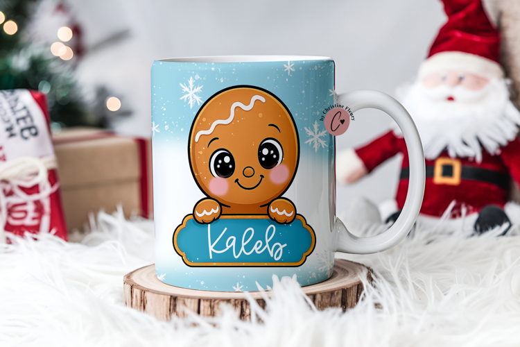 Blue Custom Christmas Gingerbread Mug Wrap