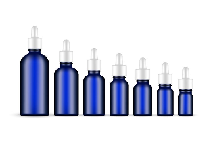 Blue Glass Dropper Bottles Set With Various Sizes
