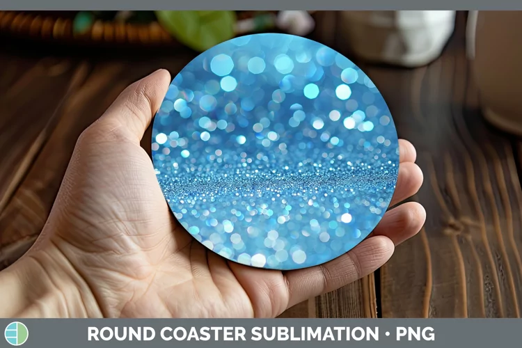 Blue Glitter Round Coaster Sublimation Coaster Designs