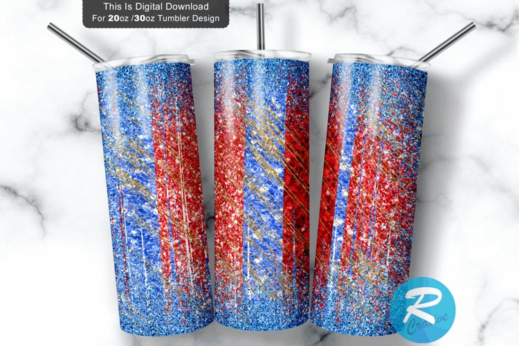Blue Red Glitter 20oz/30oz Skinny Tumbler