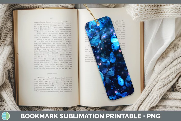 Blue Glow Butterflies Bookmark Sublimation Printable Designs