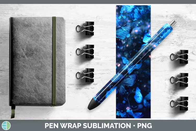 Blue Glow Butterflies Pen Wrap Sublimation Epoxy Pen Designs