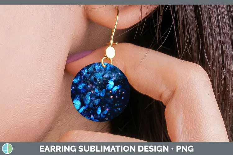 Blue Glow Butterflies Round Earrings Sublimation Earrings De