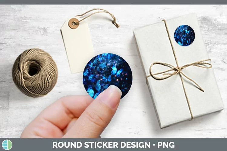 Blue Glow Butterflies Stickers | Round Labels Designs