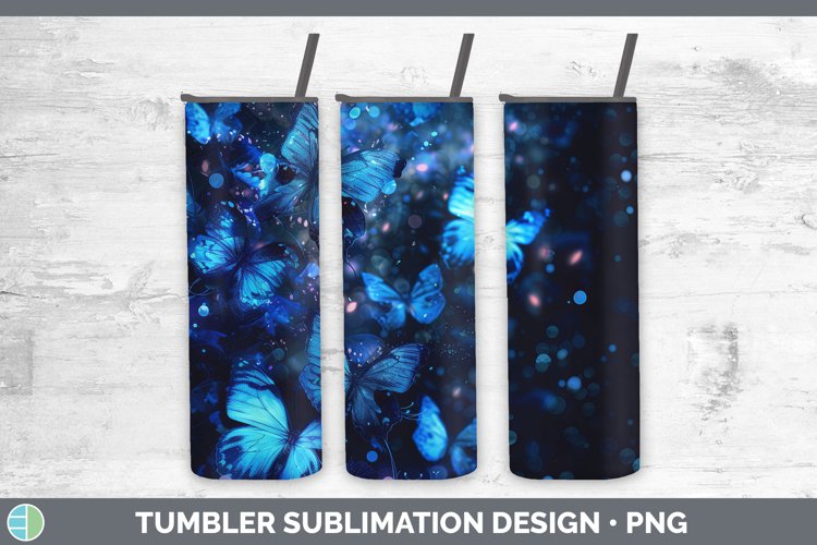 Blue Glow Butterflies Tumbler Sublimation 20 oz Skinny Tumbl