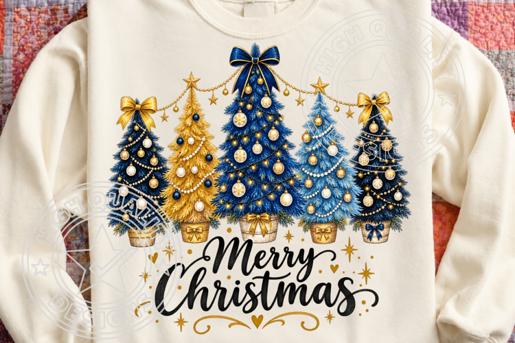 Blue Gold Christmas Trees PNG