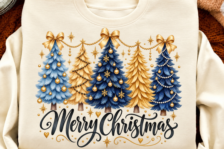 Blue Gold Christmas Trees PNG