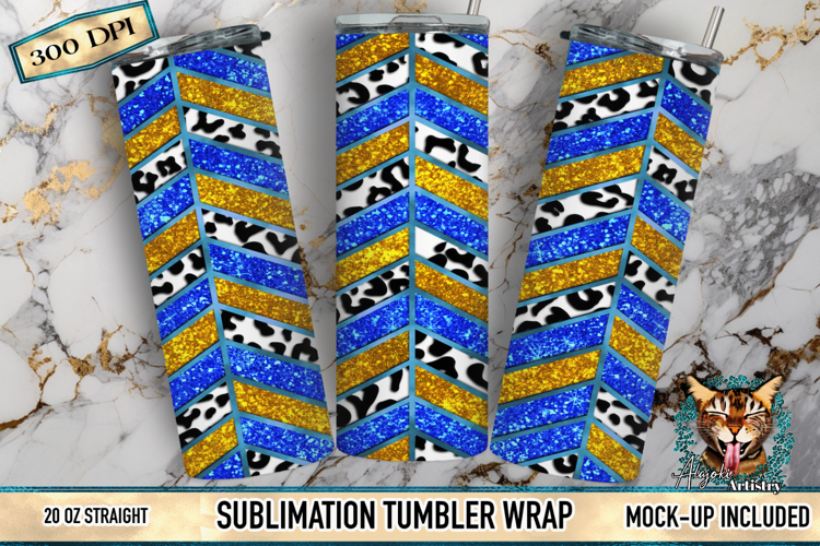 Blue & Gold Tangram Geometric Tumbler Wrap PNG 20oz