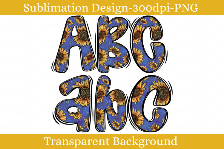 Blue Golden Sunflower Hand Drawn Doodle Alpha PNG Floral example image 1