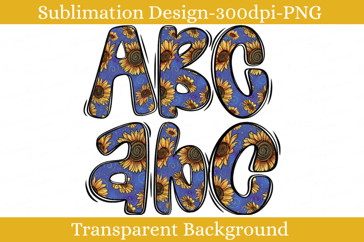 Blue Golden Sunflower Hand Drawn Doodle Alpha PNG Floral