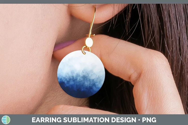 Blue Gradient Ombre Round Earrings Sublimation Earrings Desi