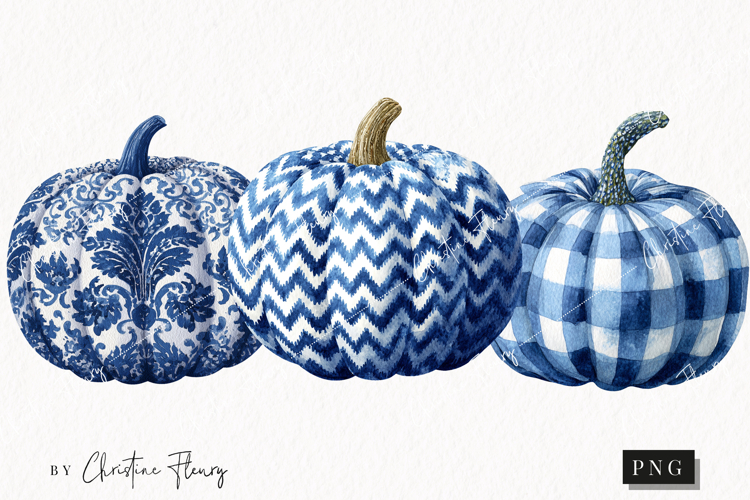 Blue Grandmillennial Pumpkin Clipart | Fall Png
