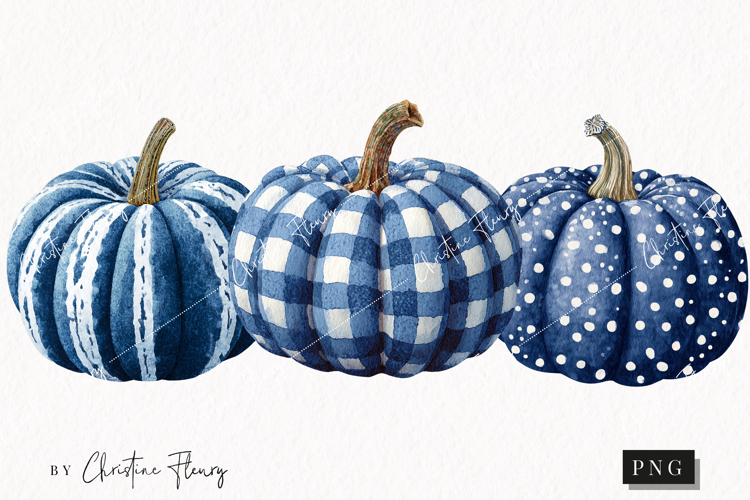 Blue Grandmillennial Pumpkin Clipart | Fall Png
